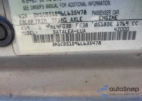 2006 Nissan Sentra 1.8/1.8S from USA, damaged, VIN 3N1CB51D96L635478